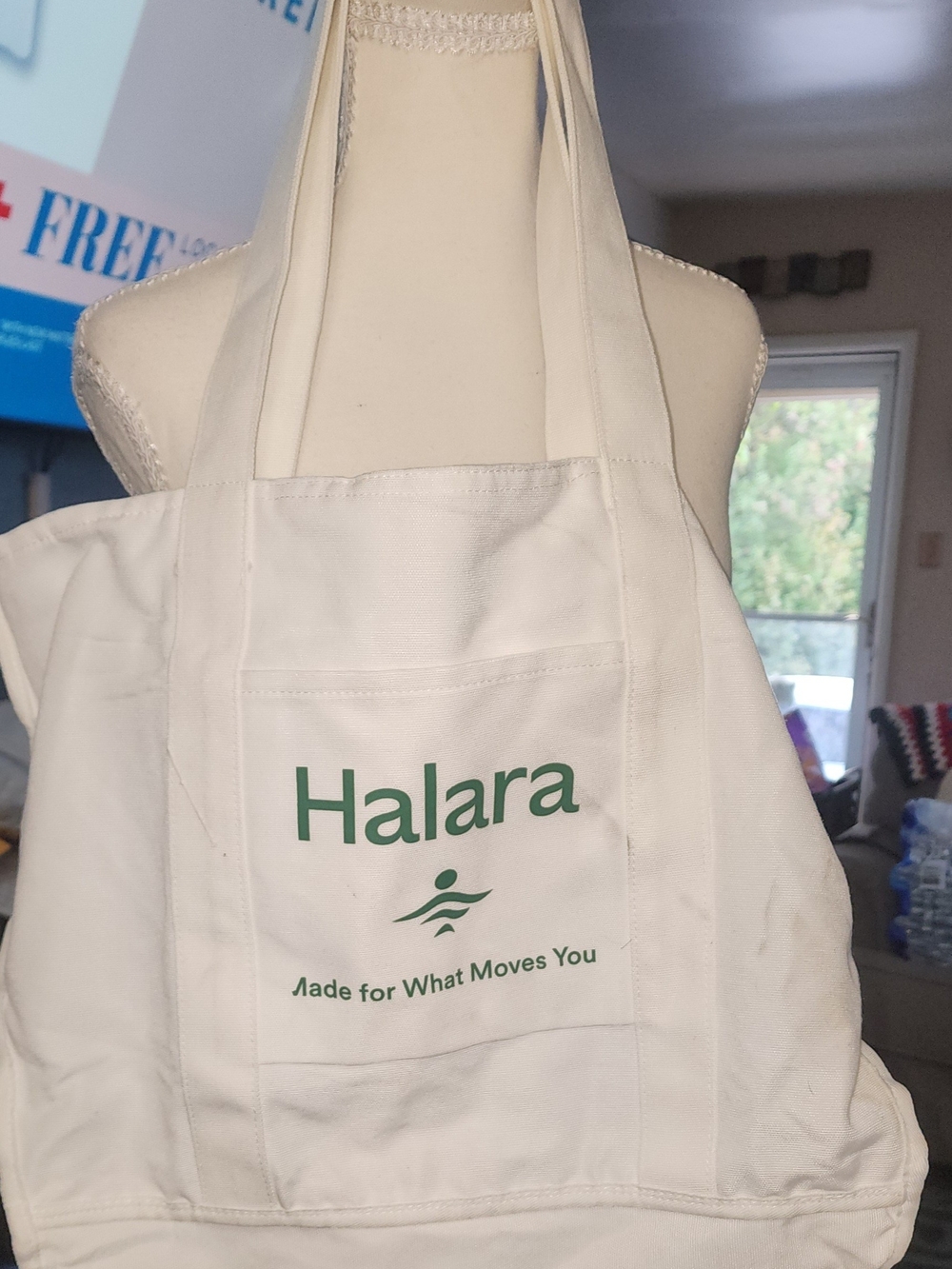 HALARA White Tote Bag with Green Logo